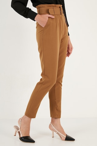 Lela Yüksek Bel Cepli Kemerli Regular Fit Kumaş Bayan Pantolon 611Pl04 Hardal