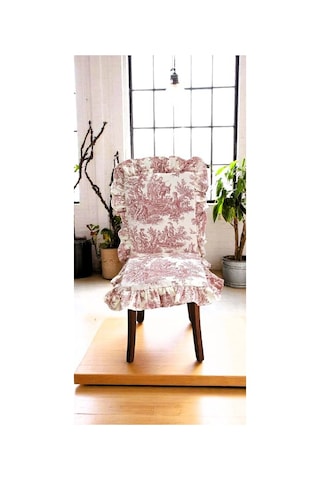 Arkalıklı Bordo Duck Keten Fırfırlı Sandalye Minderi Çok Renkli