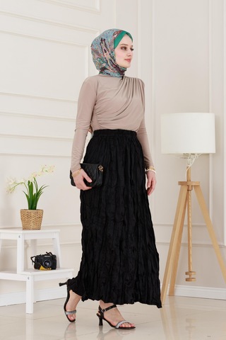 Sevitli Beli Lastikli Kraş Etek-siyah-4973 Siyah