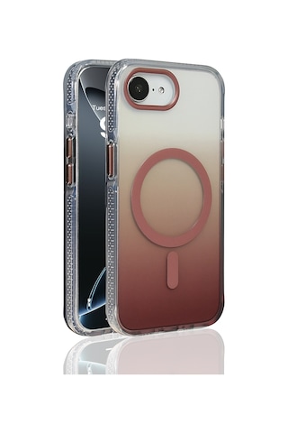 Apple iPhone Uyumlu,  17e Kılıf M-safe Şarj Özellikli Transparan Renk Geçişli Zore Toros Kapak - Rose Gold