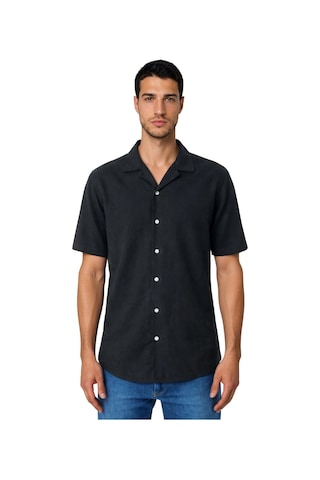 Arma Ar-ma Erkek Keten Gömlek Basic Baskisiz Düğme Kapamali Cepsiz Kisa Kollu Gömlek Dokuma Kumaş Regular Fit %60 Pamuk %40 Keten Y31485118202 Siyah-s1