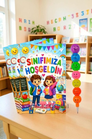 20 Adet Okula Yeni Başlayan Öğrencilere Sınıfımıza Hoşgeldin Yazılı Hediye Seti 1. Sınıf- Sene Başı Hatırası Emoji Kurşun Kalem Tebrik Kartı Hediyeli
