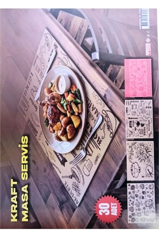 30 Adet 28x41 Cm Ebatlarında Masa Üstü Kraft Amerikan Servis Kağıdı Simmer Desen