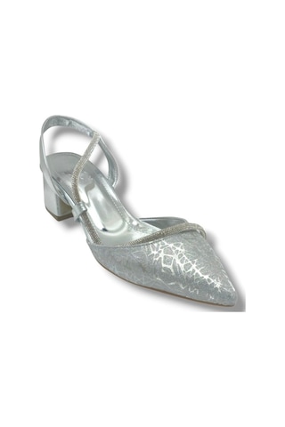 C-shoes Lh854-26 Grafiti Şerit Taşlı Kısa Kalın Topuk Kadın Ayakkabı 41-42 GÜMÜŞ