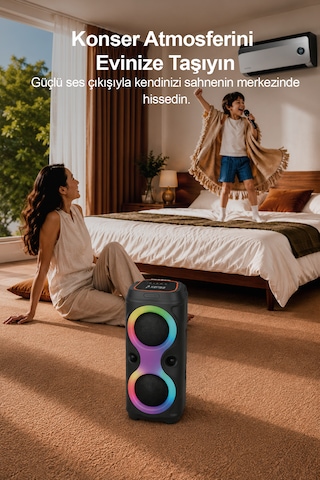 Taşınabilir Mikrofonlu 20w Led Işıklı Bluetooth Karaoke Hoparlör Seti
