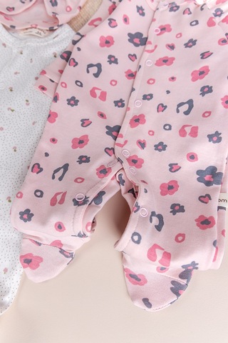 Babymod Çiçek Desenli Şapkalı 2'li %100 Kız Bebek Tulum Çok Renkli
