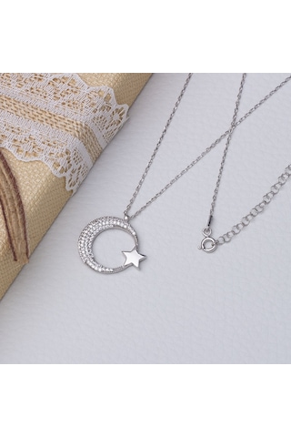 Ayyıldız Zirkon Taşlı Model 925 Ayar Gümüş Kadın Kolye Gümüş