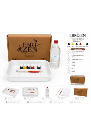 Ebrizen 6 Renk Ebru Sanatı Başlangıç Seti 16 Ml Yoğun Pigment Boya Hazır Kitre Geleneksel Türk Sanatı Hobi Ve Eğitim Seti Su Bazlı Bir Üründür Tehlikeli Madde İçermez