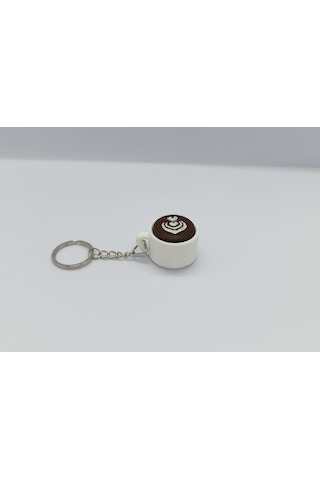 Kalp Desenli Kahve Clicker Anahtarlık Beyaz - Kahverengi