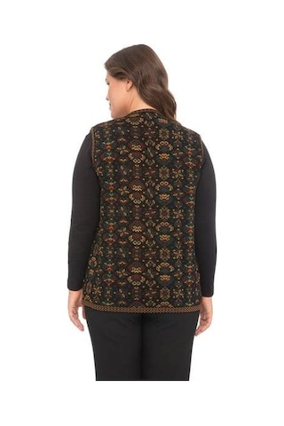 Kadın Etnik Model Triko Örgü Kilim Yelek 1070-siyah Siyah
