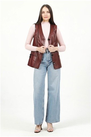 Dericlub Yb-2017 Gerçek Deri Kadın Yelek Bordo