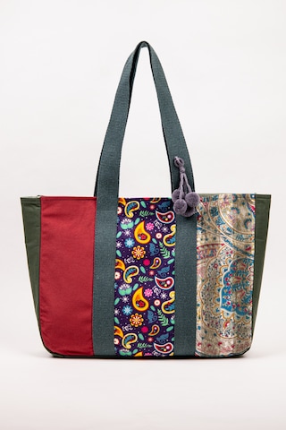 Fabric Craft Bag Omuz Çantası Kadın Duck Kumaş Desenli Büyük Boy Günlük Çanta Haki - Kırmızı