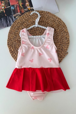 Minigimin Cicileri Mnn Baskılı Fiyonk Detaylı Kız Çocuk Mayo Bikini - Pembe