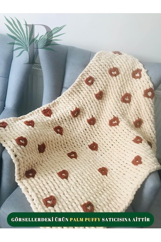 Palm Puffy Kalp Desenli Bebek Battaniyesi Bej