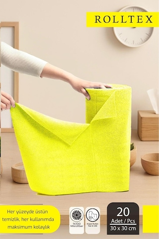 Rolltex Yırt Kopar %100 Mikrofiber Temizlik Bezi 30x30cm 20'li Sarı Renk Gri