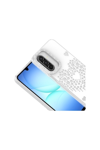 Maks Technology Samsung Galaxy Uyumlu A26 Kılıf Damla Taşlı Mkst Rivas Sert Pc Kapak - Beyaz