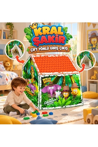Kral Şakir Lisanslı Çocuk Çadırı Çift Yönlü Hayal Evi 100 X 100 Cm Eğlenceli Oyuncak Çadır Çok Renkli