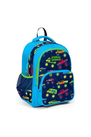 Coral High Kids Mavi Lacivert Monster Truck Desenli 3'lü Okul Çanta Seti Set0123406