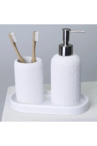 By Selim Natural Beyaz 5 Parça Polyester Banyo Seti Beyaz
