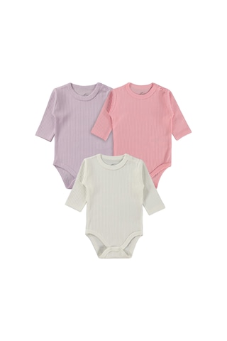 Minidamla Baby Minidamla Uzun Kol Basic 3'lü Set 1-18 Ay Çıtçıtlı Badi - Pembe