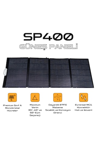 Taşınabilir Güneş Paneli 400w - Ip67 Su Geçirmez - 3 Açılı Ayar - Katlanabilen Güneş Enerjili Şarj Cihazı Sp400