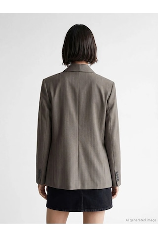 Lc Waikiki Kahverengi Şal Yaka Çizgili Kadın Blazer Ceket