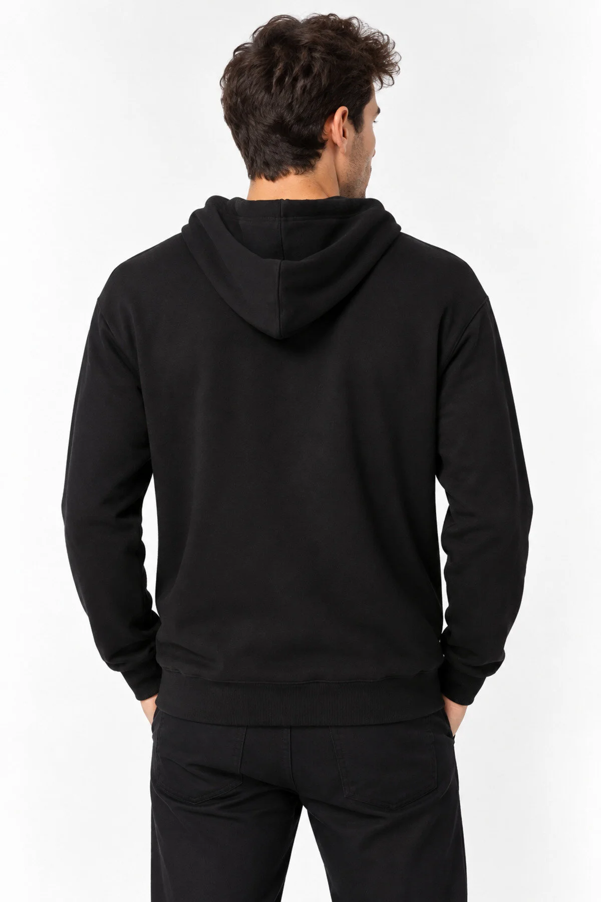Neco Giyim Erkek Kapüşonlu Sweatshirt Siyah Basic Rahat Kalıp Uzun Kollu Günlük Spor Sweatshirt