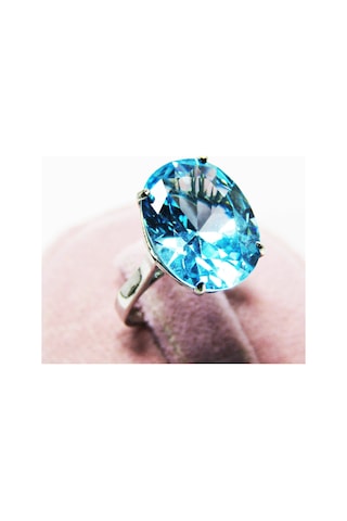 Lilahgümüştr Gümüş Aqua Oval Taşlı Kadın Yüzük