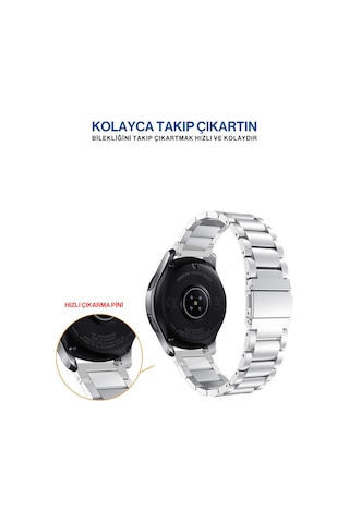 Huawei Watch Gt5 Gt4 Gt2e Gt2 Gt3 Gt3 Pro 46mm Paslanmaz Çelik Metal Kordon 22mm Gümüş