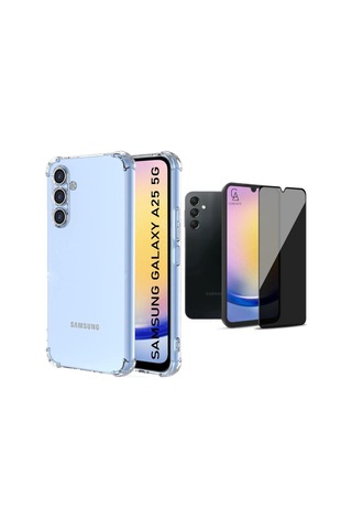 Samsung Galaxy A25 Uyumlu Köşe Dolgulu Anti Shock Telefon Kılıfı Ve Hayalet Privacy Ekran Koruyucu