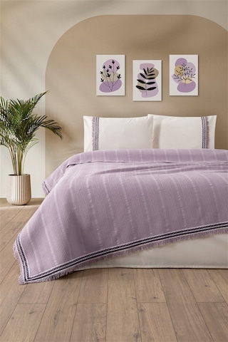 Tivoli Tek Kişilik Waffle Pike Takımı-3 Parça Dantelli Petek Pike-melanie Lıla Lila