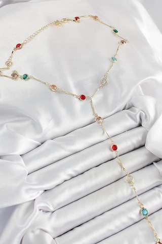 Pirinç Asorti Model Gold Renk Zirkon Taşlı Y Kolye Çok Renkli