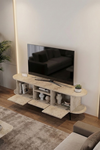 Tv Sehpası 160 Cm Modern 3 Kapaklı Tv Sehpa Çok Amaçlı Konsol Ünitesi Mira Ekru