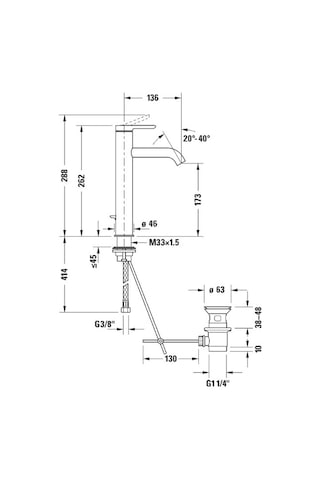 Duravit - C.1 Tezgah Üstü Lavabo Bataryası L Boy Sifon Kumandalı - C11030001010- Krom