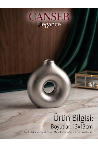 13x13cm - Premium -dekoratif Donut Vazo - Kendinden Kokulu - El Boyaması İşçilik Gümüş