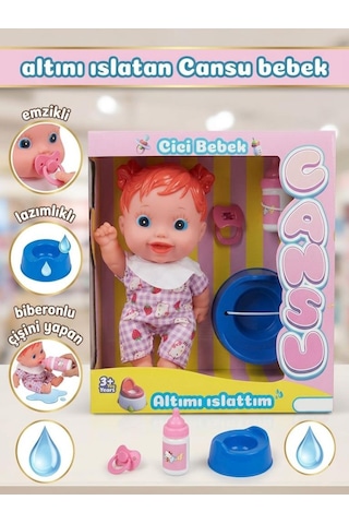 Cansu Bebek: Altını Islatan Renkli Saçlı 4 Parçalı Biberonlu Emzikli Lazımlıklı Oyuncak Bebek Seti Turuncu