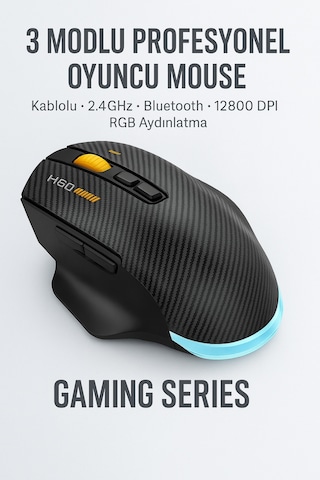 W601 Tri-mode Gaming Mouse 12800 Dpı, Rgb, Bt + 2.4ghz + Kablolu, Type-c Şarjlı Oyuncu Mouse 601