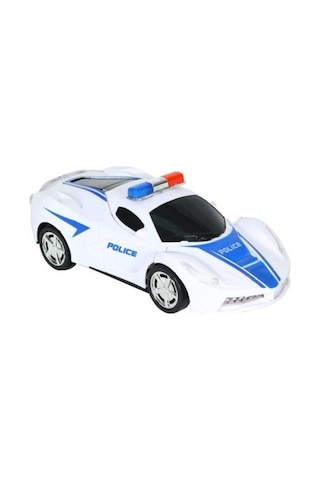 Robota Dönüşen Çarpıp Dönen Led Işıklı Pilli Oyuncak Polis Arabası Beyaz