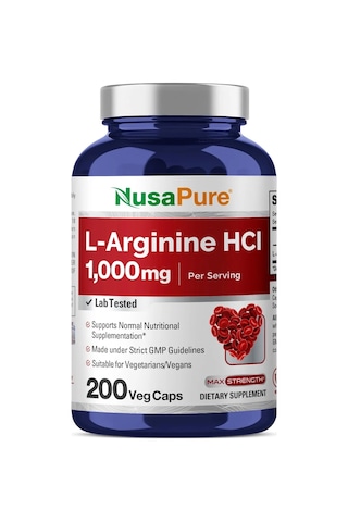 L-arginine 1000 Mg 200 Veggie Capsules Non-gmo, Vegetarian, Vegan