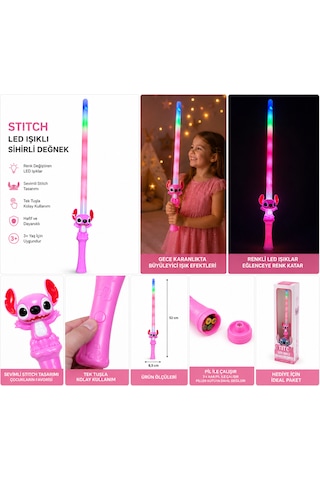 Stitch Figürlü Led Işıklı Sihirli Değnek Renk Değiştiren Eğlence Çubuğu