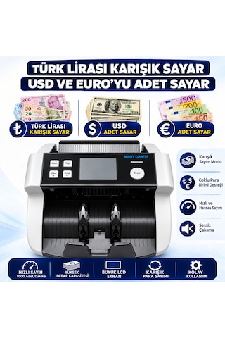Hesapli Depom Al-5300 Karışık Tl Değer Sayan Para Sayma Makinesi Usd & Euro Adet Sayar Müşteri Ekranı Hediyeli
