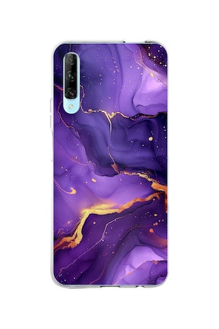 Huawei P Smart Pro Uyumlu Ametist Taşı Mor Mermer Baskılı Silikon Kılıf