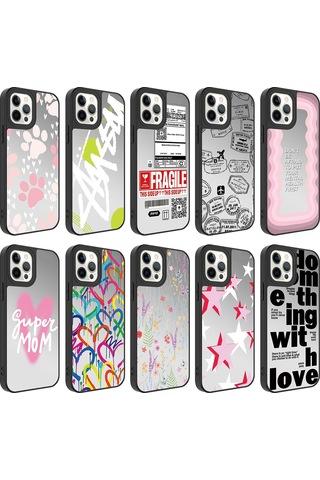 Zeyline Apple Uyumlu iPhone 12 Pro Max Aynalı Desenli Kamera Korumalı Parlak Zore Mirror Kapak-kalp