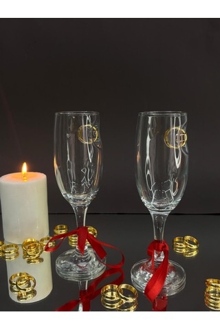 Şampanya Kadehi Yüzük Figürlü 2'li Şeffaf
