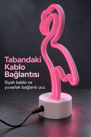 Dekoratif Flamingo Neon Lamba Pembe Işıklı Beyaz Tabanlı