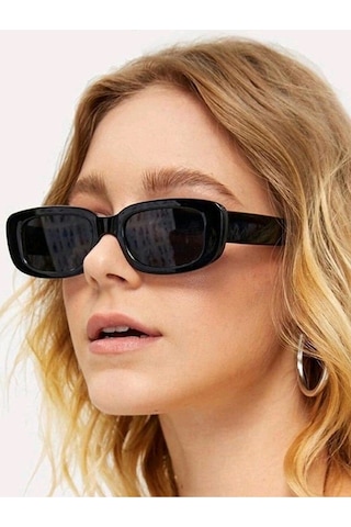 Dikdortgen Çerçeve Vintage Moda Kadınlar Için Güneş Gözlüğü Siyah
