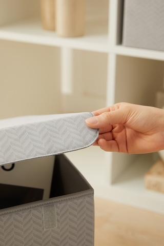 Ocean Home Textile Gri Balıksırtı Kapaklı Kutu 30 x 30 x 30 cm