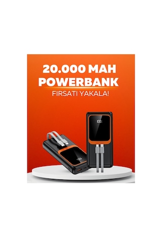 20.000 Mah Powerbank 22.5w Hızlı Şarj, Çok Kablolu, Dijital Göstergeli