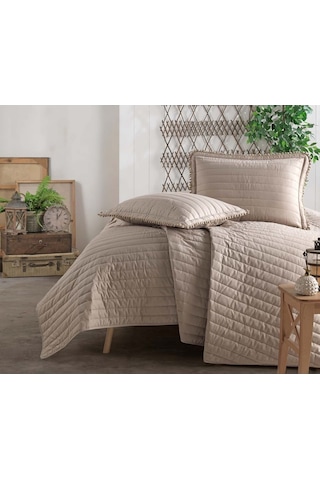 Clasy Çift Kişilik Kapitone Yatak Örtüsü Takımı Pedra Kahve Kahverengi