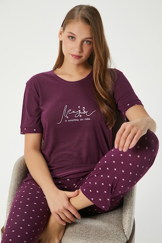 Ritnice Kadın Magic Viskon Bisiklet Yaka Kısa Kol Mürdüm Alt Üst Pijama Takımı Mürdüm